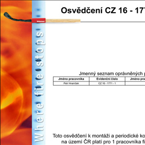 Osvědčení CZ 16 - 1771